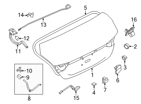 2020 Nissan Maxima Trunk Lid Hinge Assembly - Trunk Lid, LH Diagram for H4401-4RAMA