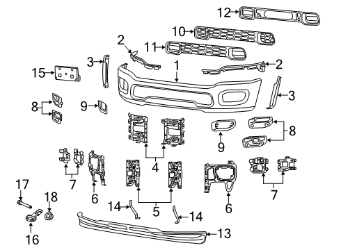 2021 Ram 2500 Bumper & Components - Front Push Pin Diagram for 68368948AA