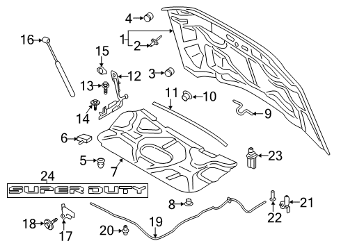 2019 Ford F-350 Super Duty Hood & Components Latch Diagram for HC3Z-16700-F