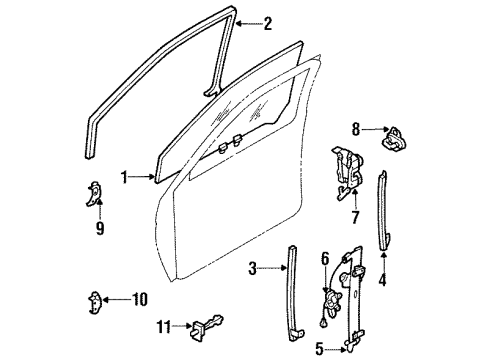 1987 Nissan Pathfinder Front Door Glass & Hardware, Lock & Hardware Glass Run Rubber, RH Diagram for 80330-01G61