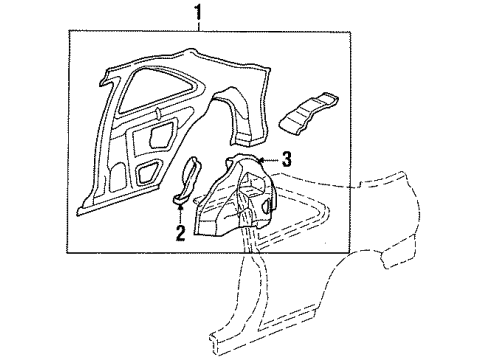 1995 Honda Accord Inner Structure - Quarter Panel Wheelhouse, R. RR. Diagram for 64330-SV4-V20ZZ