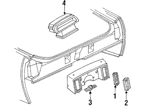 1992 Cadillac Brougham Backup Lamps, High Mounted Stop Lamp, License Lamps Lamp Asm - High Mounted Stop *Gray M D Diagram for 5974472