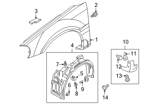 2002 Chrysler Sebring Fender & Components, Exterior Trim Shield-Splash Diagram for MR990645