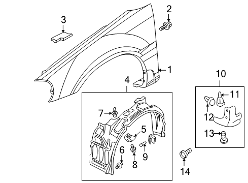 2004 Chrysler Sebring Fender & Components, Exterior Trim Shield-Splash Diagram for MN133265