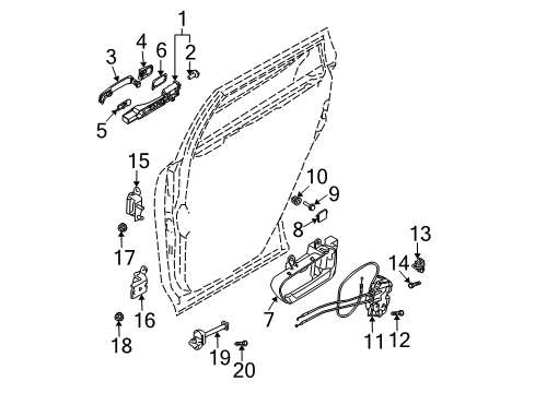 2003 Nissan Murano Rear Door - Lock & Hardware Rear Right Driver Door Lock Actuator Diagram for 82500-CA02B