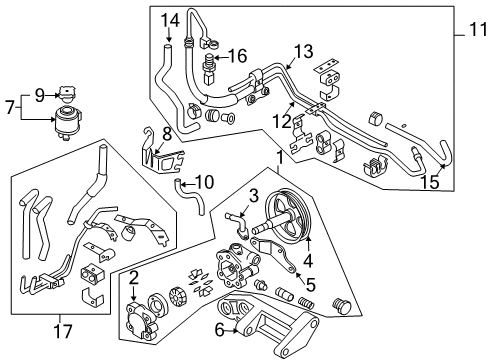 2007 Nissan 350Z P/S Pump & Hoses, Steering Gear & Linkage Connector Assy-Power Steering Pump Diagram for 49161-AL500