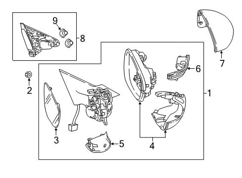 2021 Honda Accord Mirrors Cover, R. Base Diagram for 76202-TVA-A01