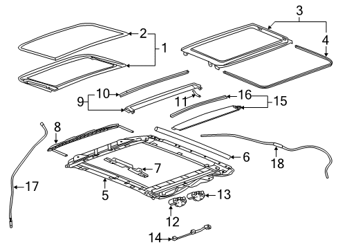 2018 Cadillac XTS Sunroof Sunshade Diagram for 23116433