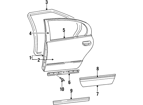 1995 Chrysler New Yorker Rear Door & Components, Exterior Trim Molding-B/S Rear Door Left Diagram for EA29MW7