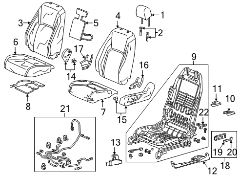 2019 Honda Clarity Driver Seat Components Knob Rec *NH167L* Diagram for 81652-T2F-A51ZA