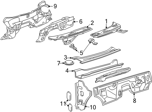 2010 Lincoln Navigator Cowl Cowl Grille Diagram for 8L1Z-78022A68-AA