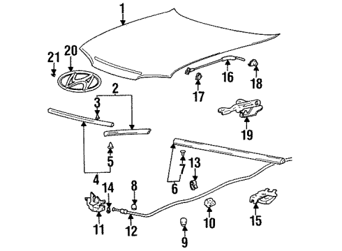 1996 Hyundai Accent Hood & Components Latch Assembly-Hood Diagram for 81130-22202