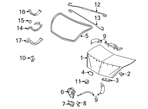 2014 Acura TL Trunk Lid Cushion, Trunk Hinge Diagram for 74824-TK4-A01
