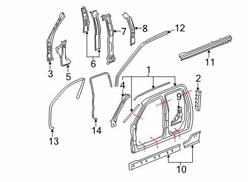 2004 GMC Canyon Uniside Drip Weatherstrip Diagram for 25904857