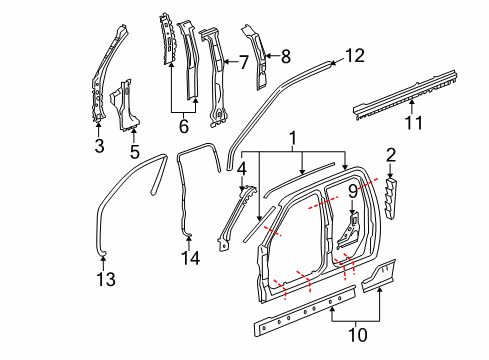 2004 GMC Canyon Uniside Reinforcement Asm, Center Pillar Diagram for 88980557