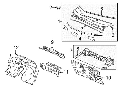 2014 Honda Insight Cowl Insulator, Dashboard (Outer) Diagram for 74251-TM8-A10