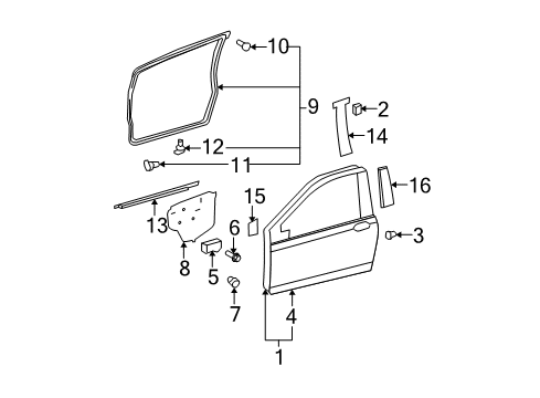 2007 Toyota Yaris Front Door & Components, Exterior Trim Door Shell Seal Diagram for 67481-52010