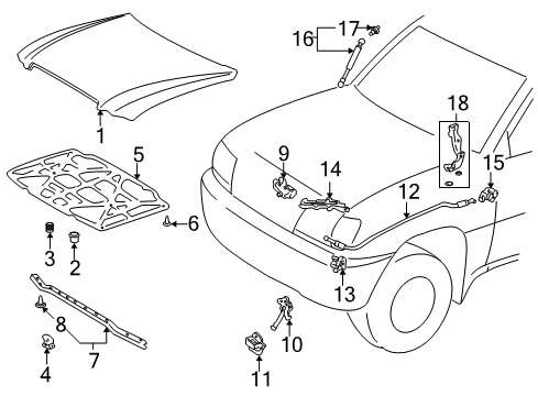 2003 Lexus LX470 Hood & Components Hook Assy, Hood Auxiliary Catch Diagram for 53550-60060