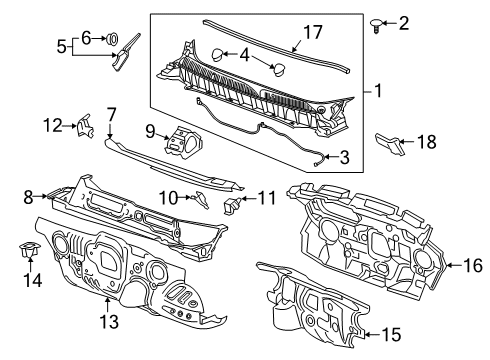 2020 Cadillac XT6 Cowl Cowl Grille Diagram for 84643248