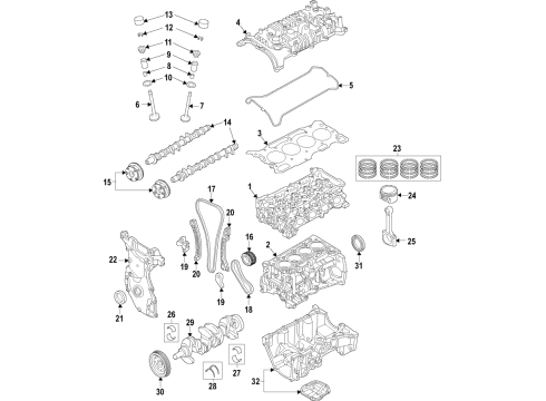 2020 Nissan Kicks Engine Parts, Mounts, Cylinder Head & Valves, Camshaft & Timing, Variable Valve Timing, Oil Cooler, Oil Pan, Oil Pump, Crankshaft & Bearings, Pistons, Rings & Bearings CRANKSHAFT Assembly Diagram for 12201-5RB0A