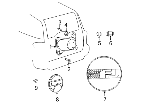 2008 Toyota FJ Cruiser Carrier & Components - Spare Tire Spare Cover Diagram for PT218-35070