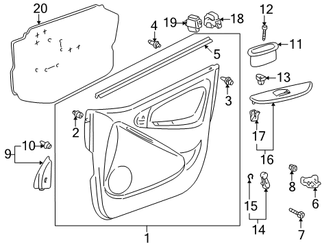 2003 Toyota Echo Front Door Door Trim Panel Diagram for 67610-52581-E0