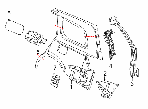 2020 Dodge Durango Quarter Panel & Components TROUGH-LIFTGATE Opening Diagram for 55369398AA