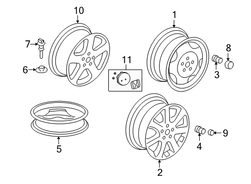 2011 Honda CR-V Alloy Wheels, Covers & Trim Cap Assembly, Wheel Diagram for 08W16-SCV-100R1