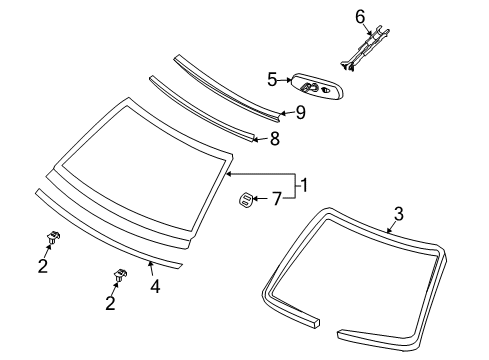 2006 Nissan 350Z Windshield Glass, Reveal Moldings Inside Mirror Cover Diagram for 96329-CD00A