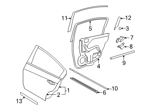 2008 Nissan Altima Rear Door & Components, Exterior Trim Weatherstrip-Rear Door Inside, LH Diagram for 82835-JA01A