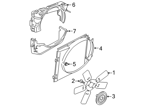 2004 Dodge Dakota Cooling System, Radiator, Water Pump, Cooling Fan SHROUD-Fan Diagram for 52029208AA