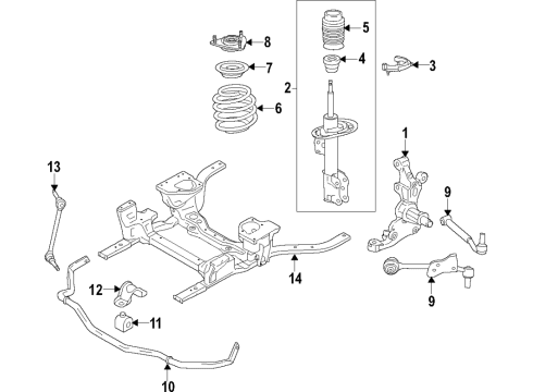 2020 Ford Mustang Front Suspension Components, Lower Control Arm, Stabilizer Bar Strut Diagram for JR3Z-18124-B