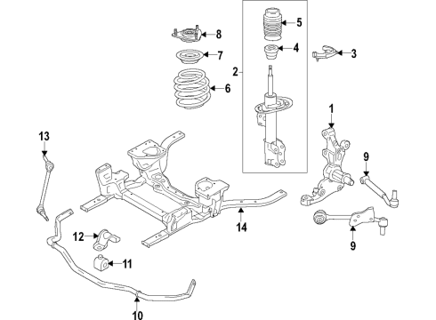 2016 Ford Mustang Front Suspension Components, Lower Control Arm, Stabilizer Bar Knuckle Diagram for FR3Z-3105-A