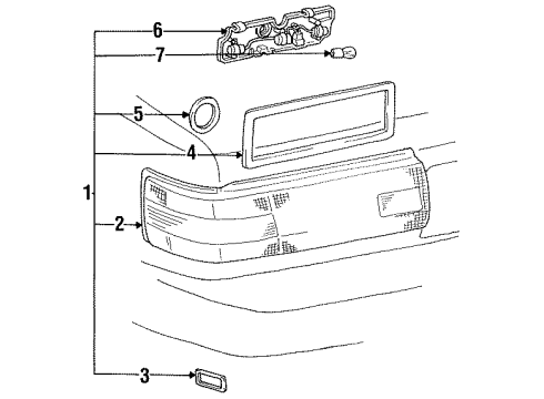 1990 Lexus ES250 Tail Lamps Lens, Rear Combination Lamp, RH Diagram for 81551-32210