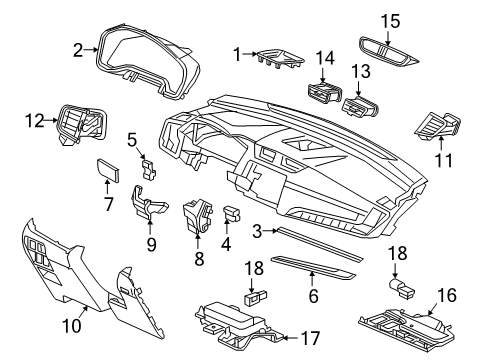 2020 Honda CR-V Cluster & Switches, Instrument Panel Ornament Panel Assy., Passenger *NH892L* (MIRROR BLACK) Diagram for 77227-TLA-A01ZB