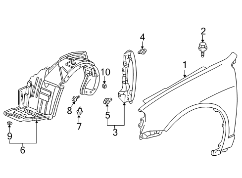 2002 Acura RSX Fender & Components Fender, Right Front (Inner) Diagram for 74101-S6M-000