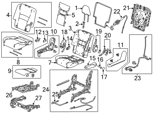 2017 Honda Pilot Second Row Seats Cover, Driver Side Pivot Diagram for 81763-TZ5-A01