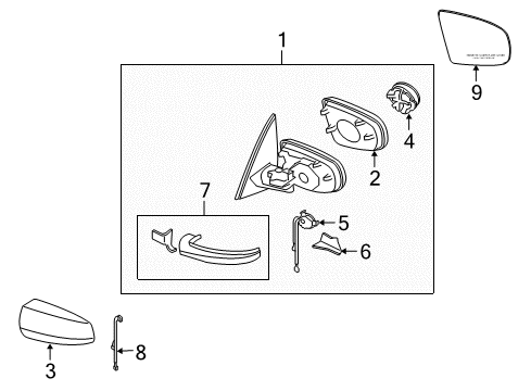 2011 BMW X5 Outside Mirrors Seal, Outer Left Mirror Triangle Diagram for 51337129723