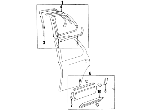 2000 Lexus LS400 Exterior Trim - Rear Door Moulding Sub-Assy, Rear Door, Outside LH Diagram for 75076-50031-H2