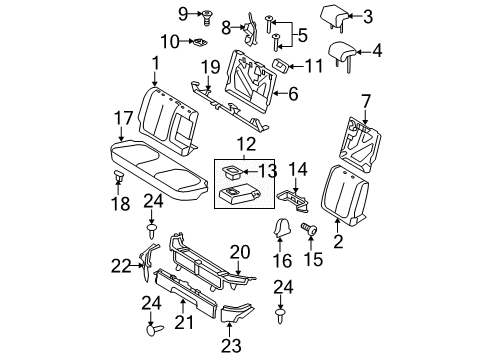 2008 Toyota Yaris Rear Seat Components Armrest Assembly Diagram for 72830-52090-E0
