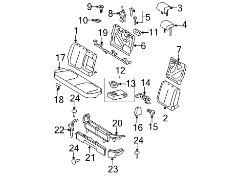 2012 Toyota Yaris Rear Seat Components Seat Back Frame Diagram for 71017-52480