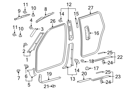2001 Toyota Highlander Interior Trim - Pillars, Rocker & Floor Windshield Pillar Trim Diagram for 62210-48020-B1