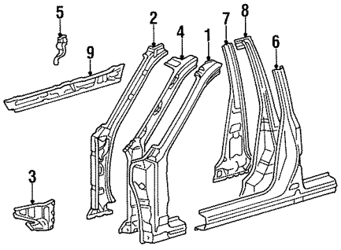 2000 Lexus LS400 Center Pillar & Rocker, Hinge Pillar Reinforcement Sub-Assy, Center Body Pillar, LH Diagram for 61038-50030