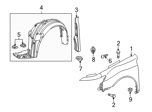 2011 Acura TL Fender & Components Fender, Right Front (Inner) Diagram for 74101-TK5-A00