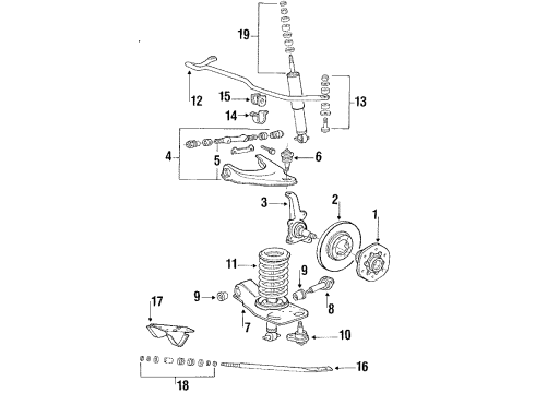 1990 Mitsubishi Mighty Max Front Suspension Components, Lower Control Arm, Upper Control Arm, Stabilizer Bar, Locking Hub Cap-Cap, Front Wheel Hub Diagram for MT141127