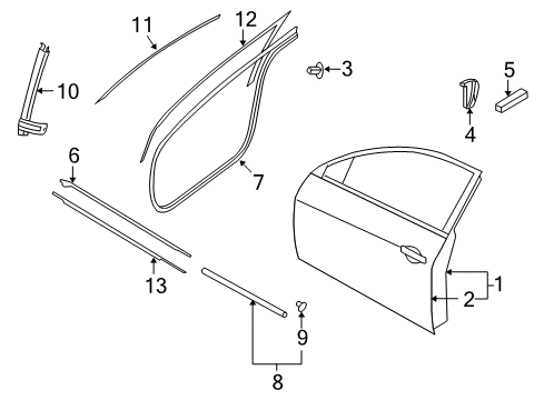 2008 Nissan Altima Door & Components, Exterior Trim Seal Assy-Front Door Inside RH Diagram for 80834-JB100