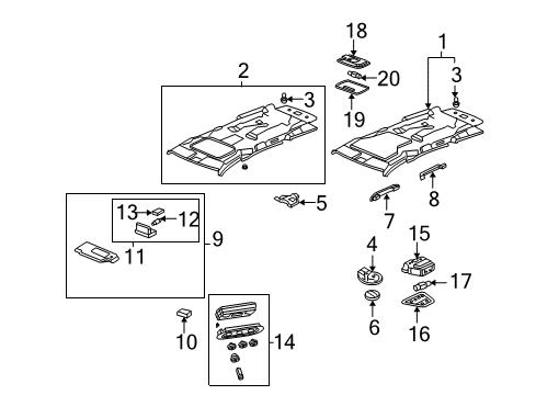 2007 Honda Odyssey Interior Trim - Roof Control Assy., RR. Heater *YR239L* (KI IVORY) Diagram for 79650-SHJ-A01ZC