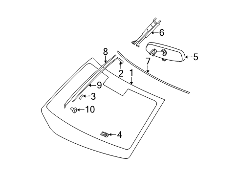 2007 Nissan Murano Windshield Glass, Reveal Moldings Inside Mirror Cover Diagram for 96329-CA100