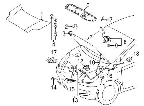 2007 Toyota Yaris Hood & Components Hinge Diagram for 53410-52180