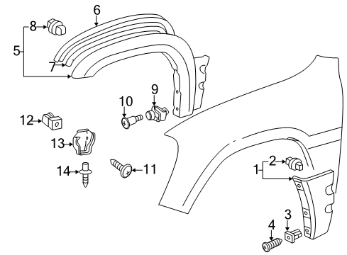 1997 Toyota RAV4 Exterior Trim - Fender Wheel Flare Pad Diagram for 53853-42010